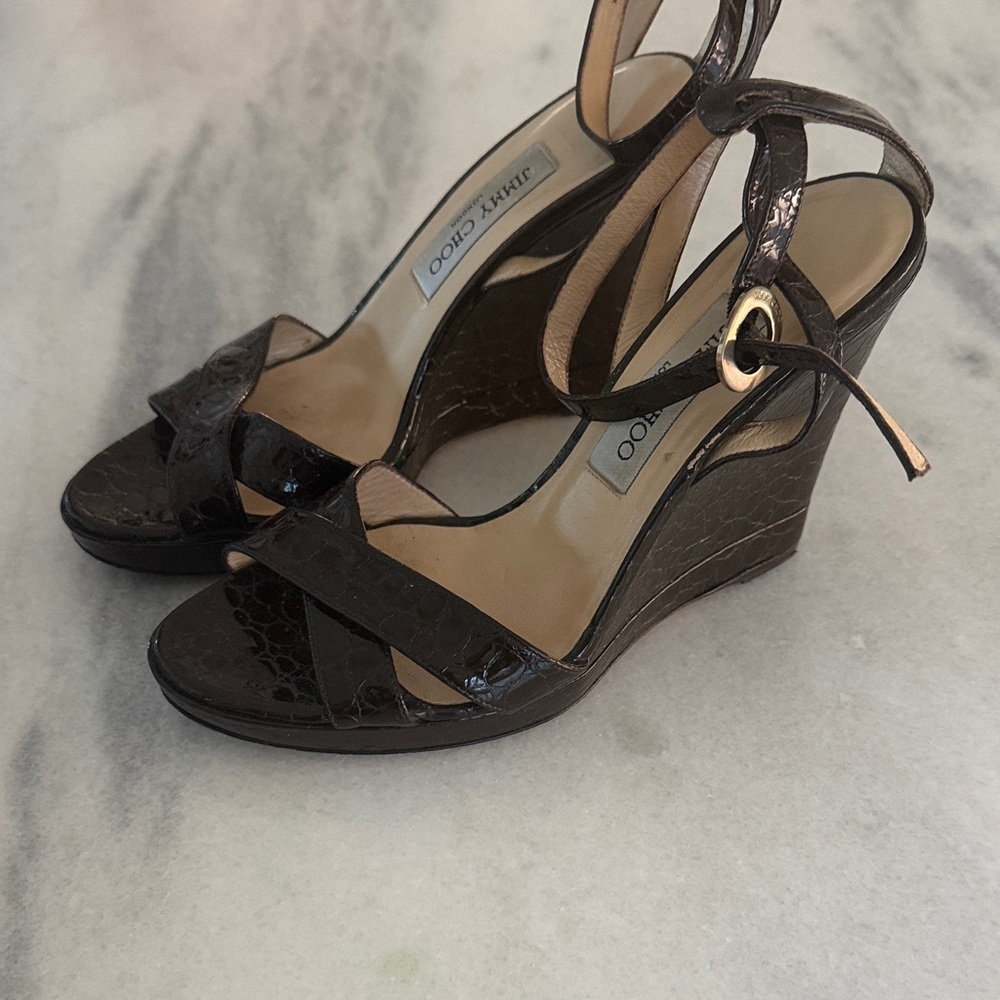 Jimmy Choo Dark Brown Wedge Sandals